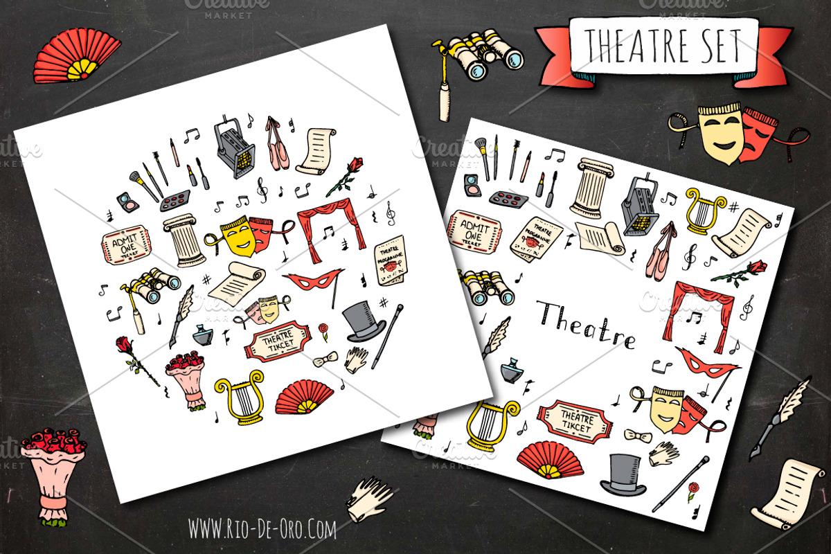 50 THEATRE hand drawn elements!, an Object Illustration by Natasha-Pankina.com (Photo 2 of 2)