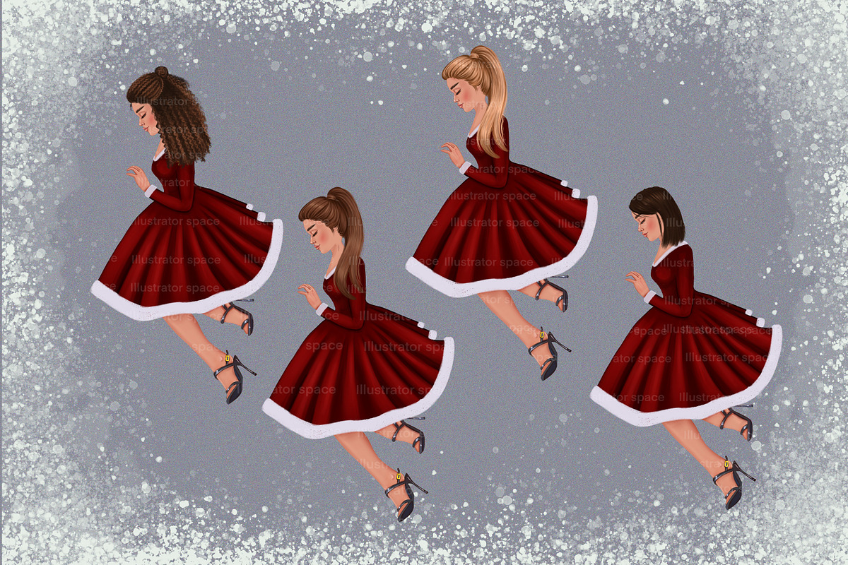 Christmas girl with gifts clipart, an Illustration by Illustrator Space (Photo 2 of 8)