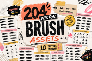 204 Ink Texture Vector Brushes, a Brush Add-On by ZinetroN
