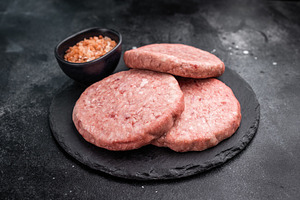 Fresh raw beef meat patty ready for grilling, perfect for homema, a Food & Drink Photo by composter-box@mail.ru