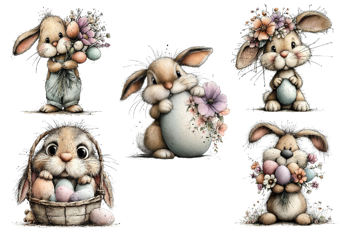 Whimsical Easter Rabbit Clipart, an Illustration by Dream Creation (Photo 7 of 7)