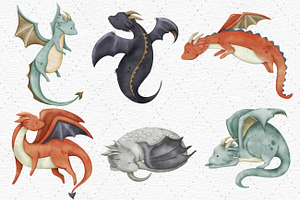 Dragons Watercolor Clipart Set