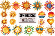 Watercolor Sun Designs for Summer, an Illustration by Pixels.Craft (Thumbnail 1 of 7)