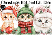 Christmas Hat and Cat Face Clipart, a Seasonal Illustration by CitraGraphics (Thumbnail 1 of 5)