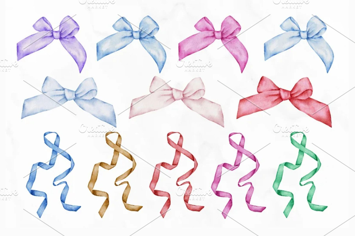 Watercolor Ribbon Bow Bundle, a Decorative Illustration by Stellalunarts (Photo 7 of 7)