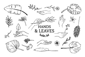 Hands, Leaves Vector Illustrations