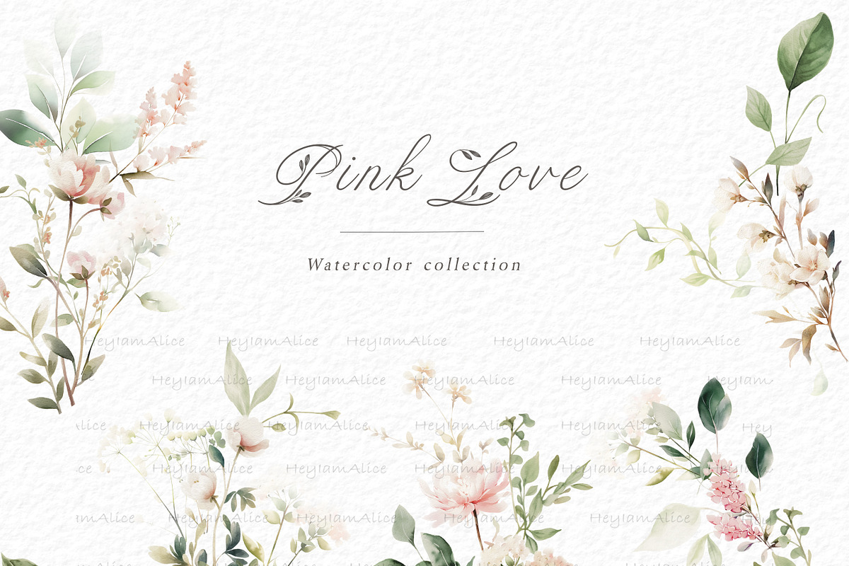 Pink Love floral clipart, a Decorative Illustration by heyiamalice (Photo 2 of 9)