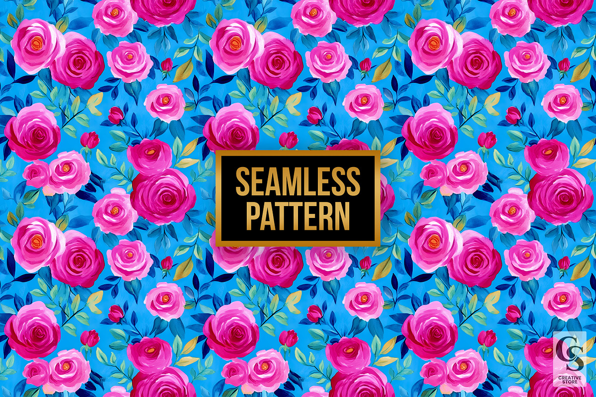 Fuchsia Pink Watercolor Rose Pattern, a Pattern Graphic by Creative Store (Photo 3 of 5)
