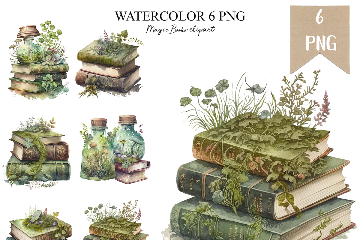 Magic Books Watercolor Clipart, an Object Graphic by Colibri Watercolor (Photo 1 of 4)