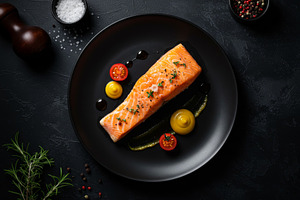 Gently cooked salmon fillet with her, a Food & Drink Photo by professorinc