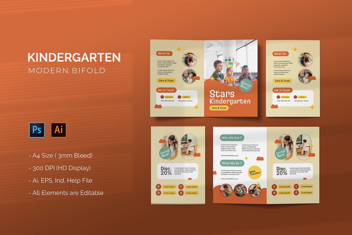 Kindergarten - Bifold Brochure, a Brochure Template by StreaksideStd
