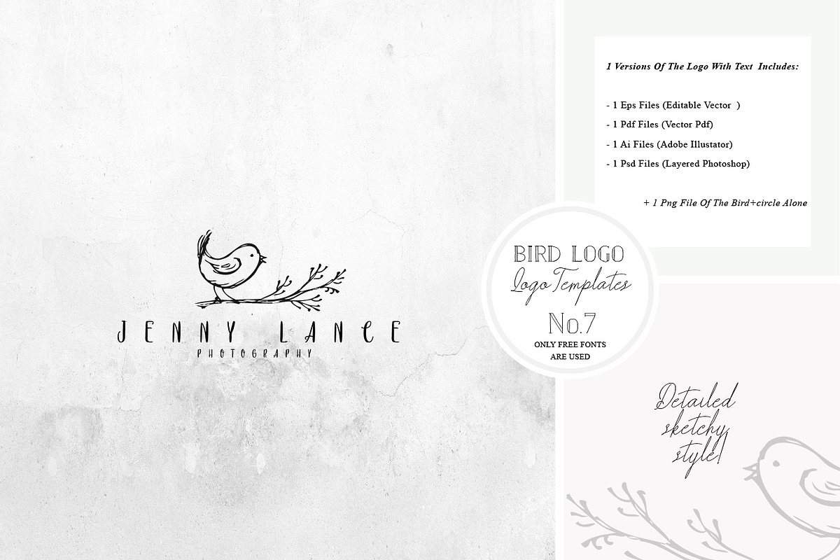 Bird Logo -Sketchy Artistic style 7, a Branding & Logo Template by Whimsical Logoshop