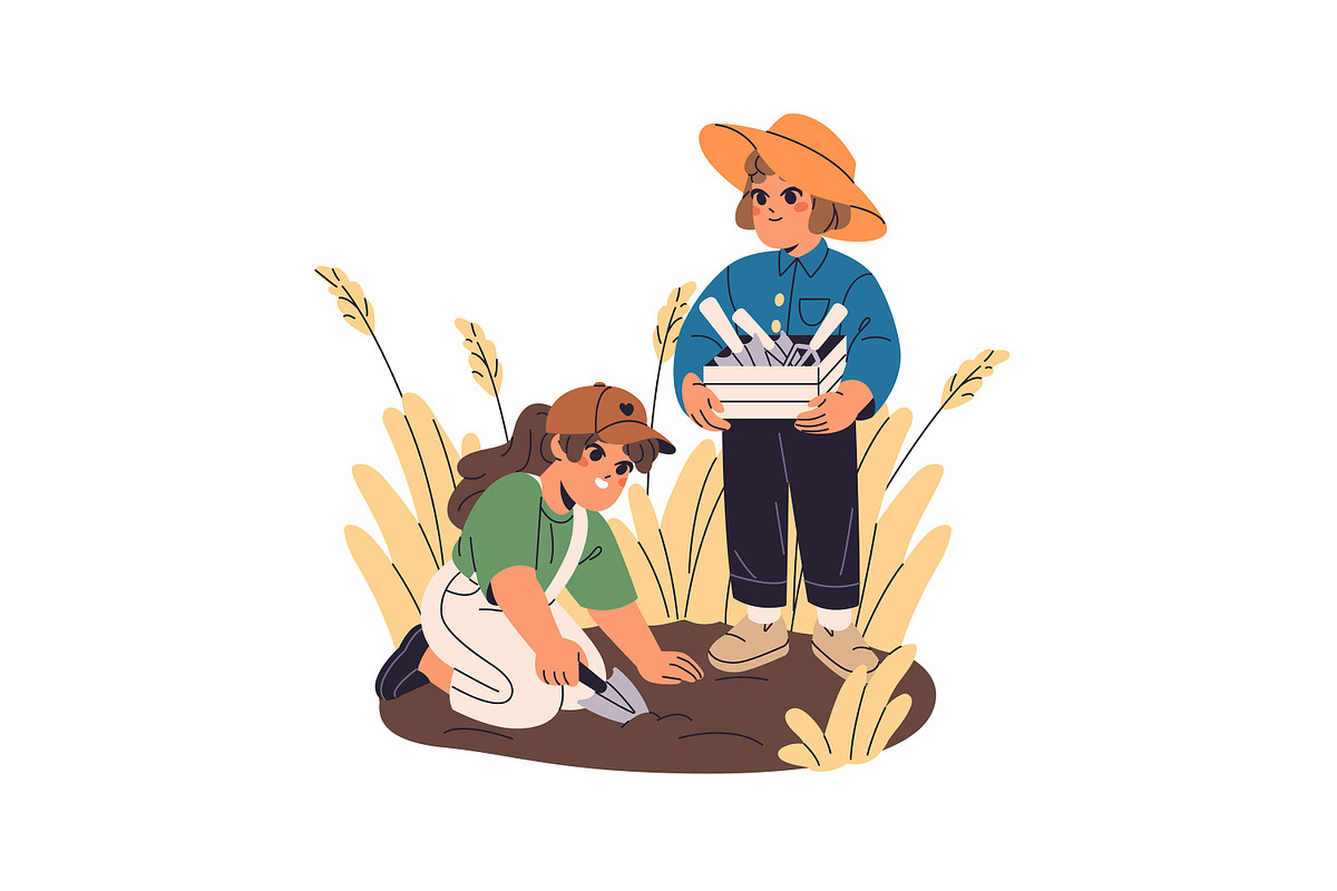 Happy, cute children farmers set, a Person Illustration by PaperTrident (Photo 4 of 9)