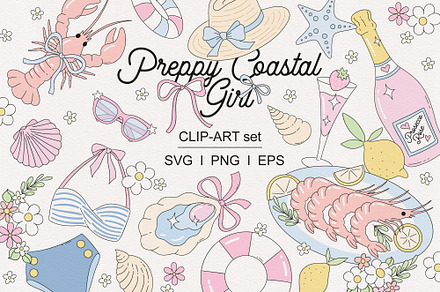 Preppy Coastal Girl Clipart Set