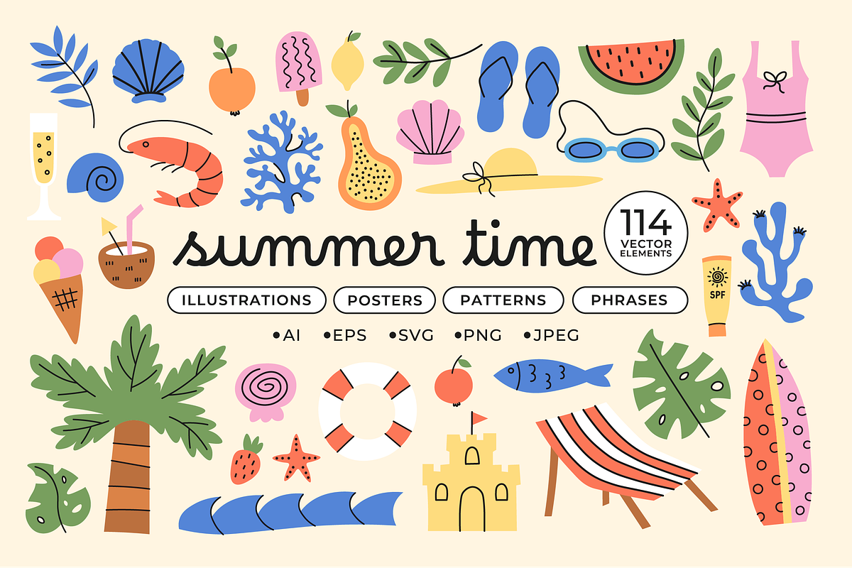 Summer Time Vector Illustration Kit, an Object Graphic by semenova.sense (Photo 1 of 13)