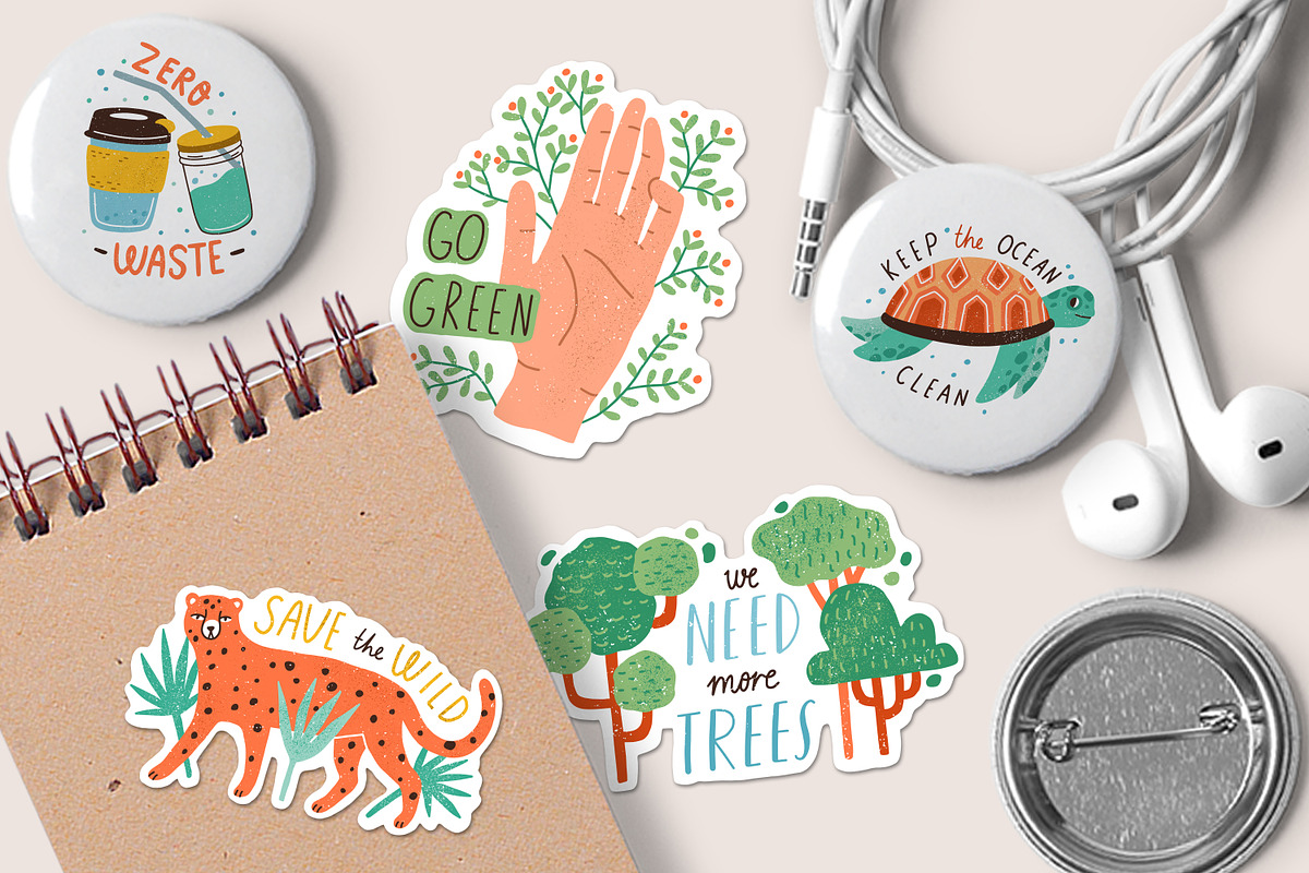 Eco stickers: zero waste, recycle..., an Animal Illustration by Good Studio
