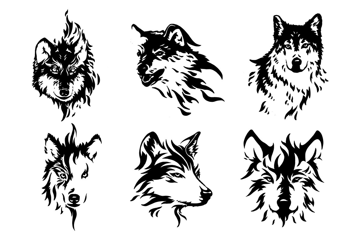 Heads of a wolf set, a Branding & Logo Template by illusign