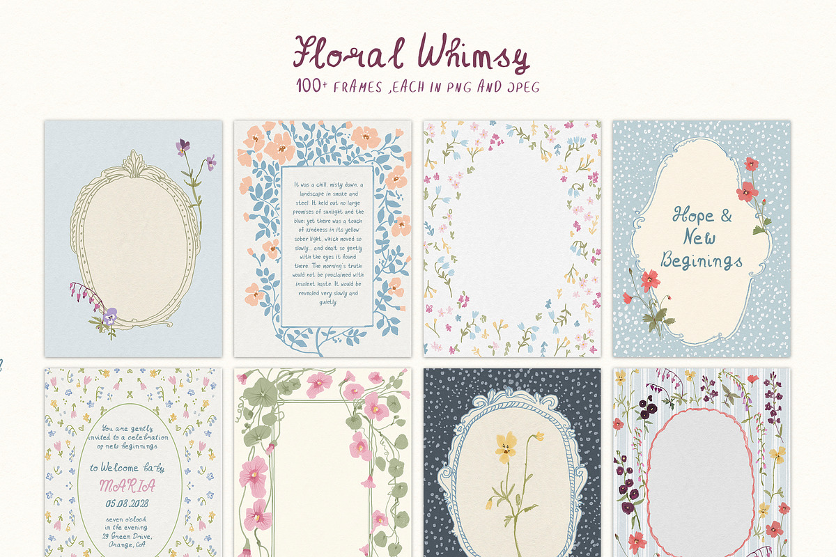 Whimsical Cottagecore Floral Frames, a Background Graphic by whiteheartdesign (Photo 4 of 19)