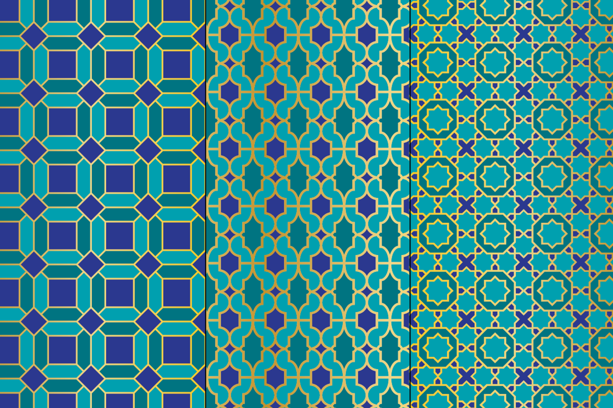 Seamless Blue Gold Moroccan Patterns preview 4