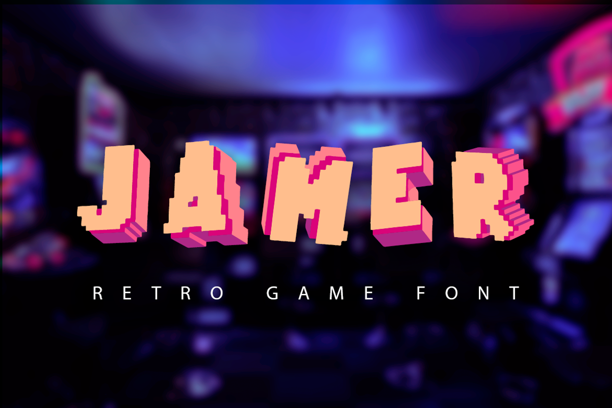Jamer| retro game font, a Sans Serif Font by wowomnom (Photo 1 of 3)