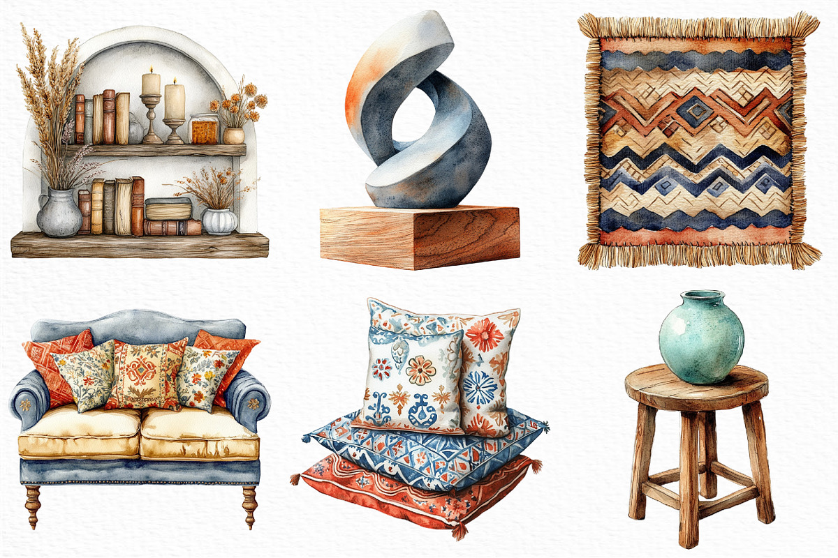 Watercolor Boho Interior Clipart, an Illustration by Craft Nest (Photo 4 of 6)