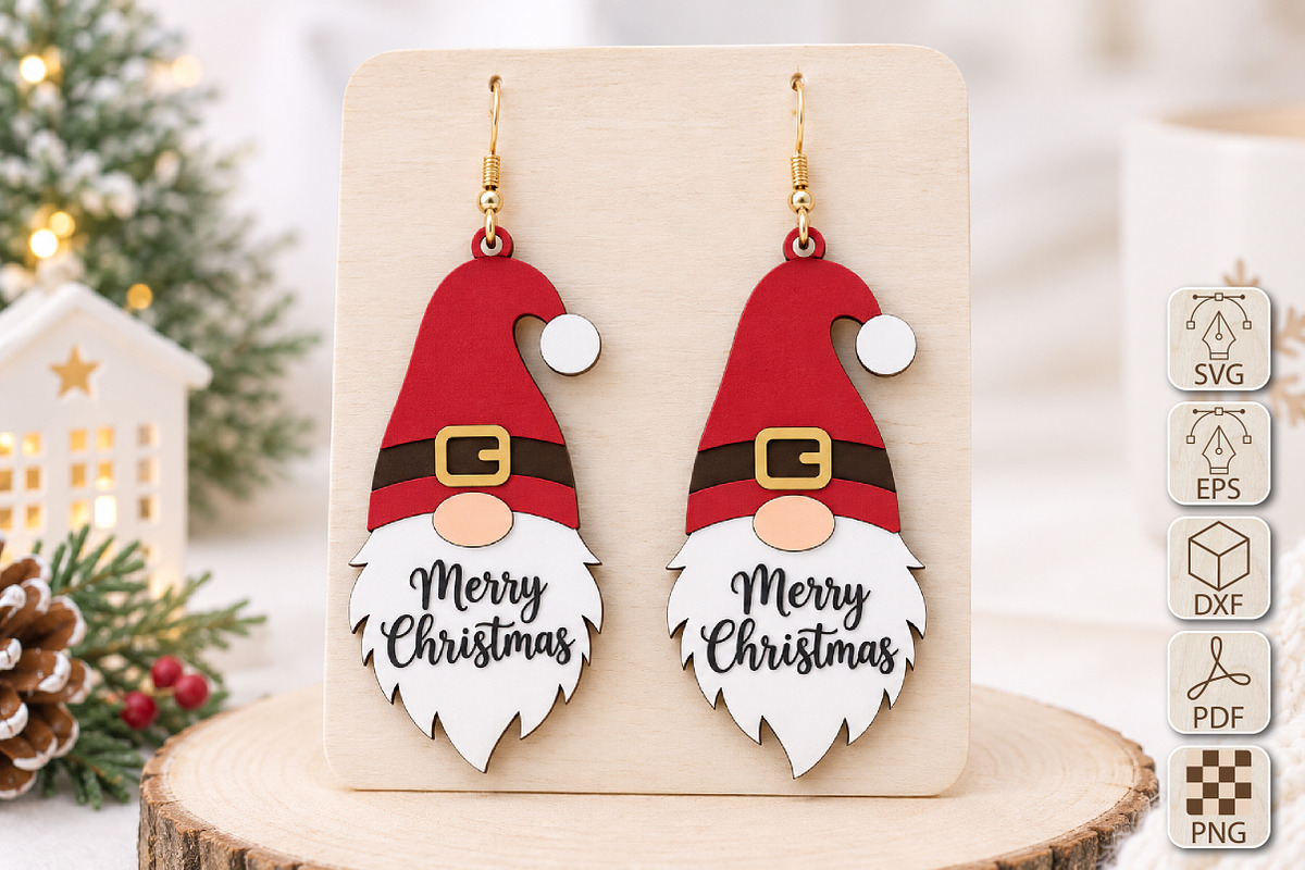 Merry Christmas Earrings Laser Cut, a Seasonal Illustration by Canvas Craft (Photo 1 of 4)