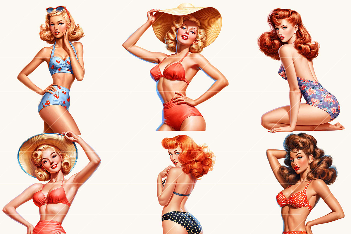 Retro Summer girl Clipart Bundle, a Person Illustration by BusyDaydesign (Photo 4 of 9)