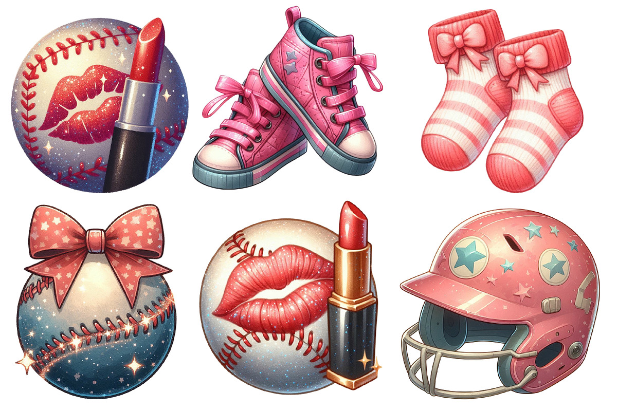Watercolor Retro Girly Baseball Clip, an Illustration by Designworld (Photo 2 of 7)