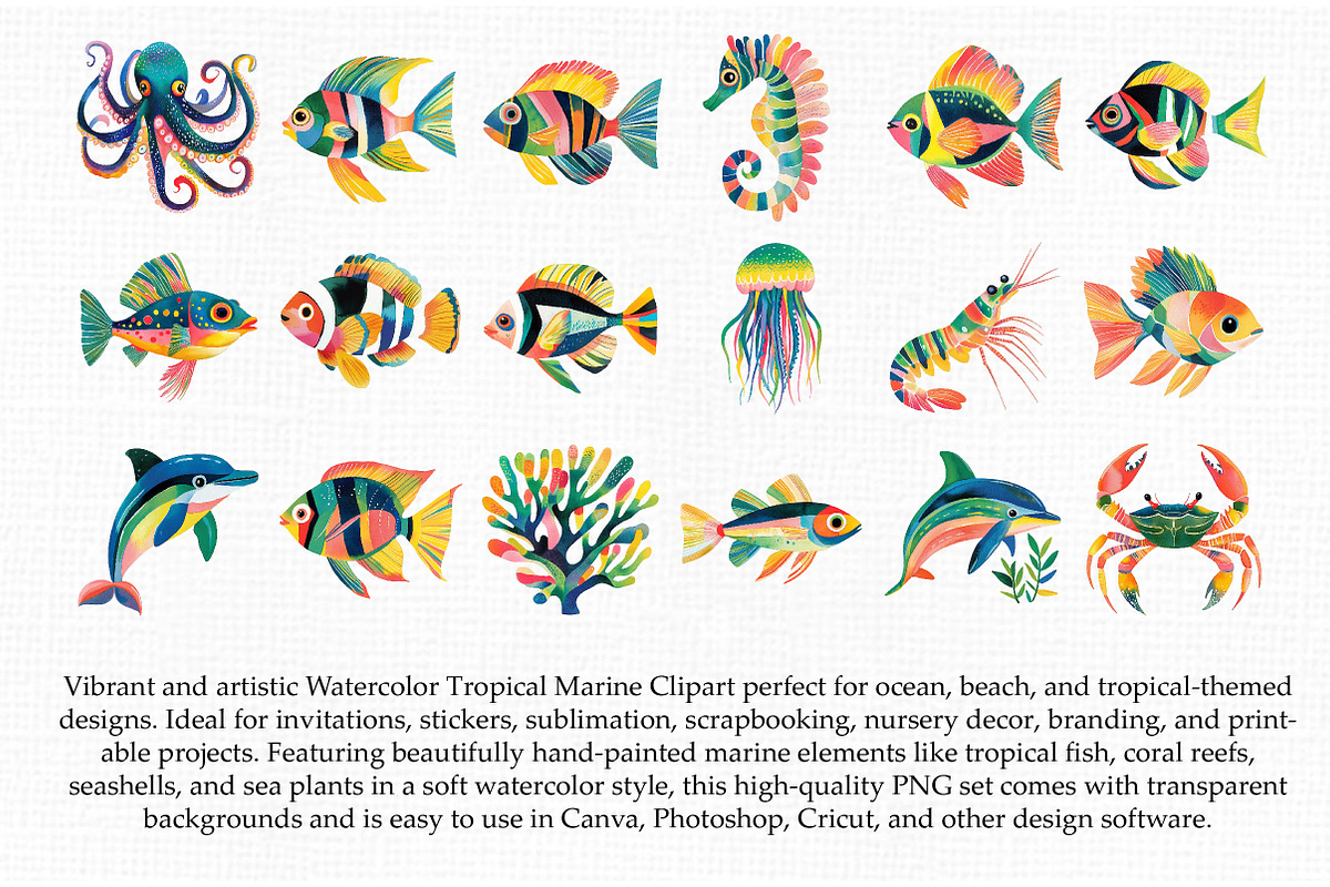 Watercolor Tropical Marine Clipart, an Illustration by Libby Wishes (Photo 2 of 3)