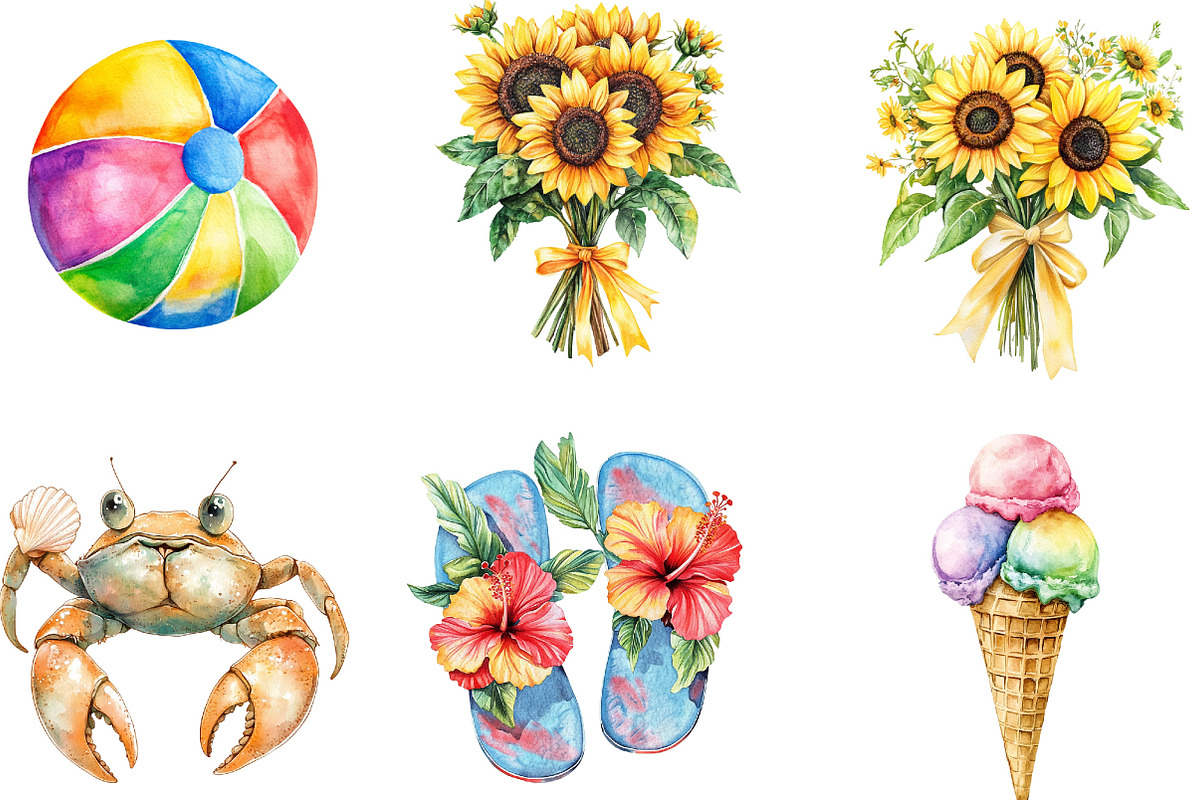 Watercolor Summer Vibe Clipart, an Illustration by Designking (Photo 2 of 5)