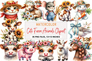 Cute Farm Animals Clipart, an Illustration by DreamArtGraphic (Thumbnail 1 of 4)