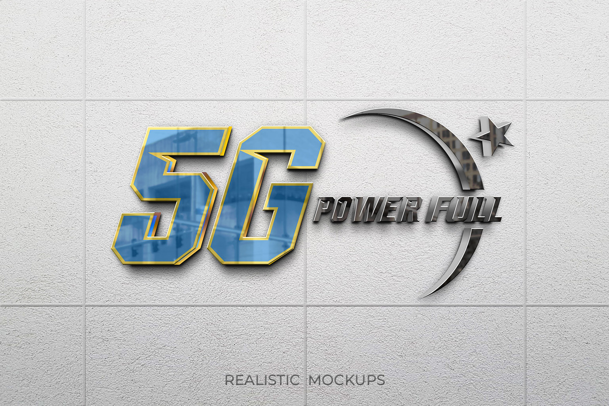 3D Glass Reflection Wall Logo Mockup, an Advertising Mockup by Modaldesain (Photo 2 of 6)
