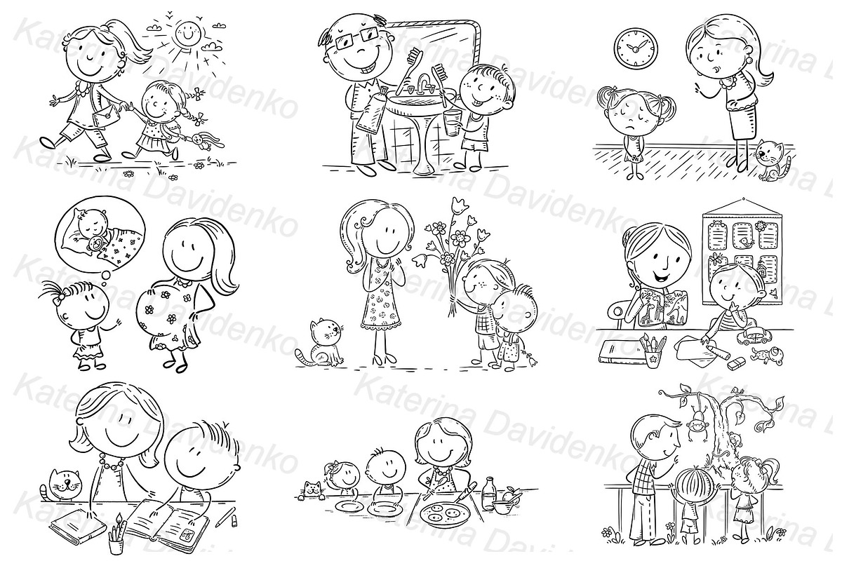 Family clipart set life scene bundle, a Healthcare Illustration by Bubert Art (Photo 6 of 7)