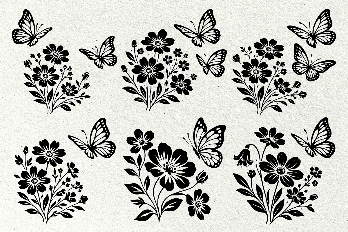 Butterfly Flower Silhouette, a Decorative Illustration by DENIDigitalArtSudio (Photo 2 of 4)