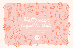 Coquette Halloween - pink edition, a Seasonal Illustration by Cute Atelier
