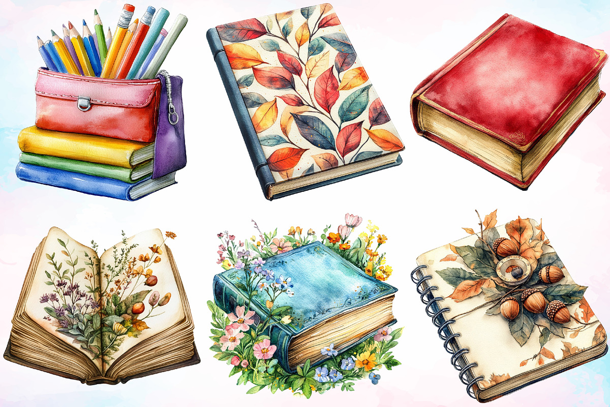 Watercolor Back to School Books PNG, a Seasonal Illustration by Canvas Craft (Photo 2 of 3)
