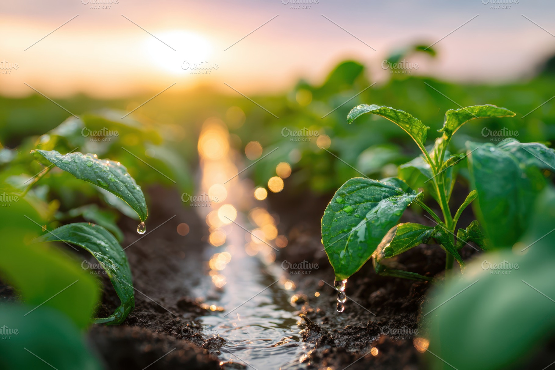 Seedling in furrow at golden hour, a Nature Photo by AlyaAnd