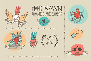 Hand drawn romantic graphic elements, an Illustration by totokumi