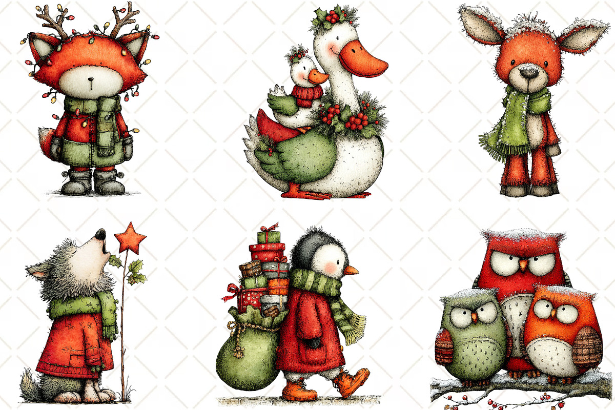 Whimsical Christmas Animal Clipart, an Illustration by Black Bird Studio (Photo 6 of 6)
