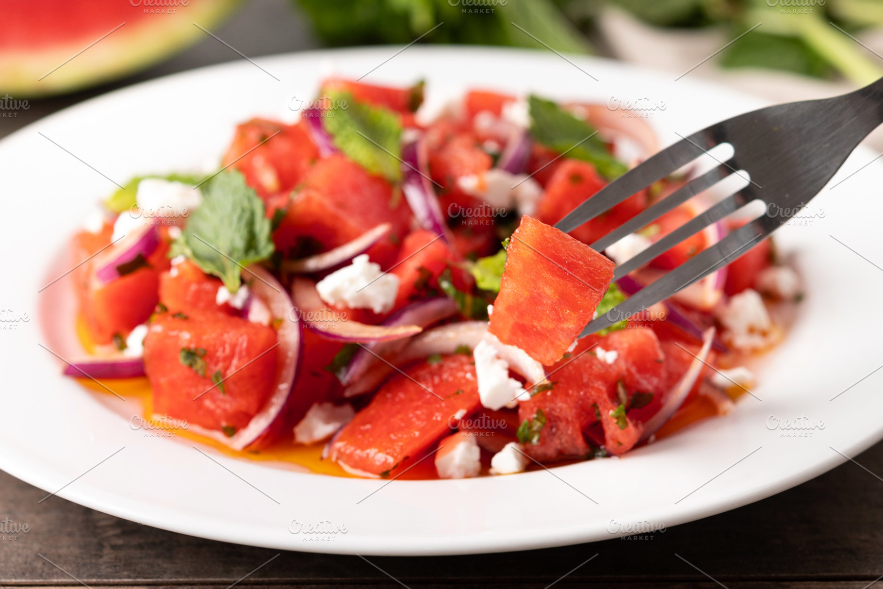Fresh Watermelon Feta Salad with Mint and Red Onion, a Photo by etorres69