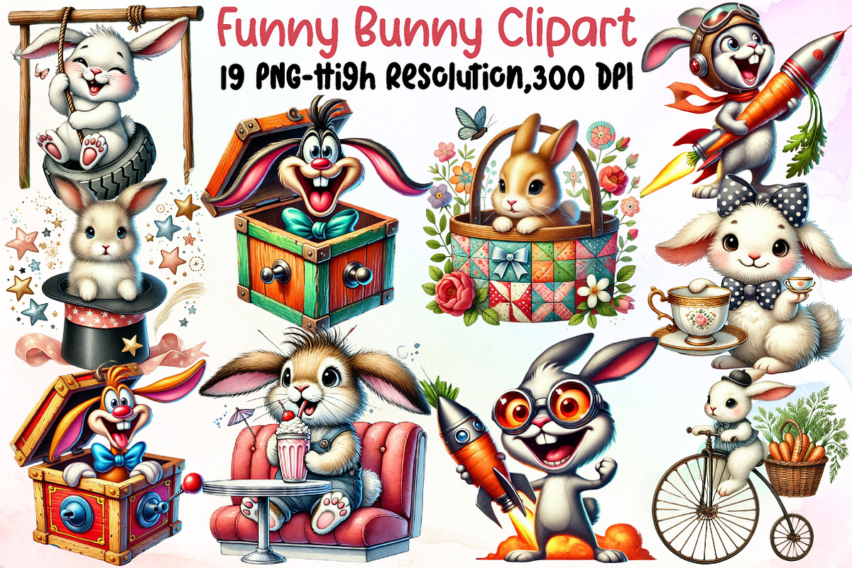 Cute Bunny Clipart Bunny Png Rabbit, an Illustration by Sublimation Artist (Photo 1 of 6)