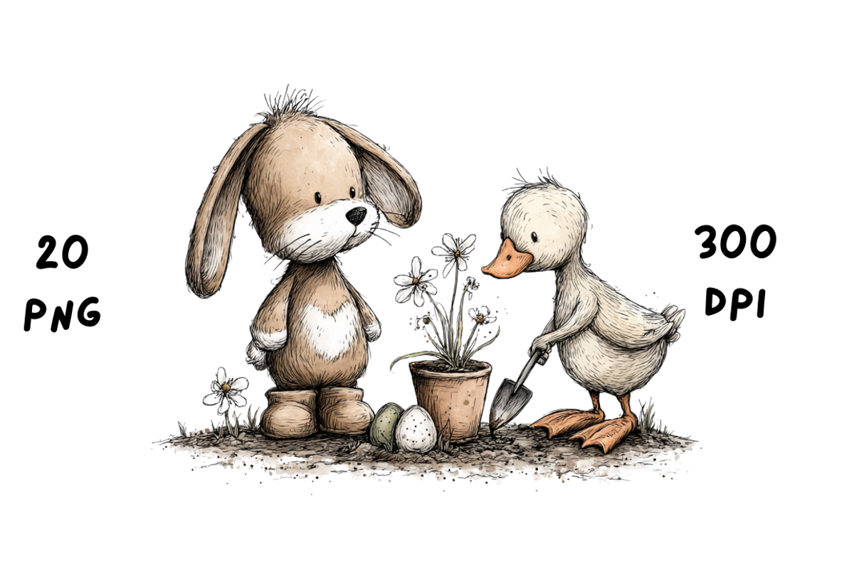 Whimsical Floral Bunny and Duck, an Animal Illustration by GiraffeCreative (Photo 18 of 20)