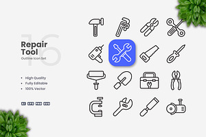 Repair Tool Outline Icons, an Icon by Upnowgraphic