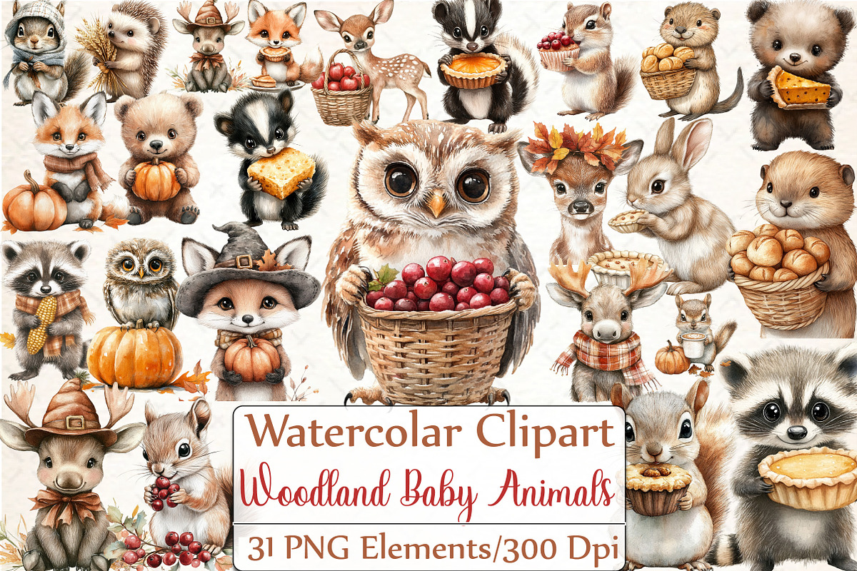 Woodland Baby Animals Thanksgiving, an Animal Illustration by DreamCafeArt (Photo 1 of 5)