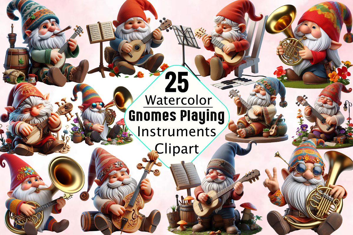 Gnomes Playing Instruments Sublimati, an Illustration by SVGArt