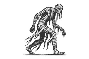 spooky mummy monster wrapped in, an Illustration by AlexArt