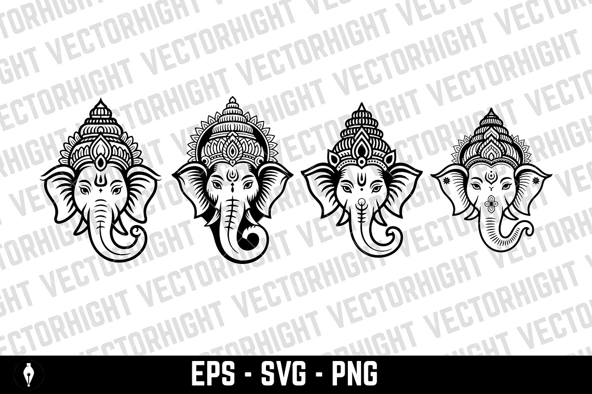 Hindu deity Ganesha's head, a Decorative Illustration by Vectorhight (Photo 2 of 3)