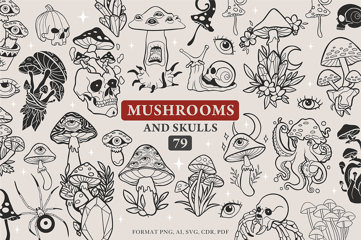 Mushrooms and skulls silhouette cutt, an Illustration by Siriliadka Dreams (Photo 1 of 9)