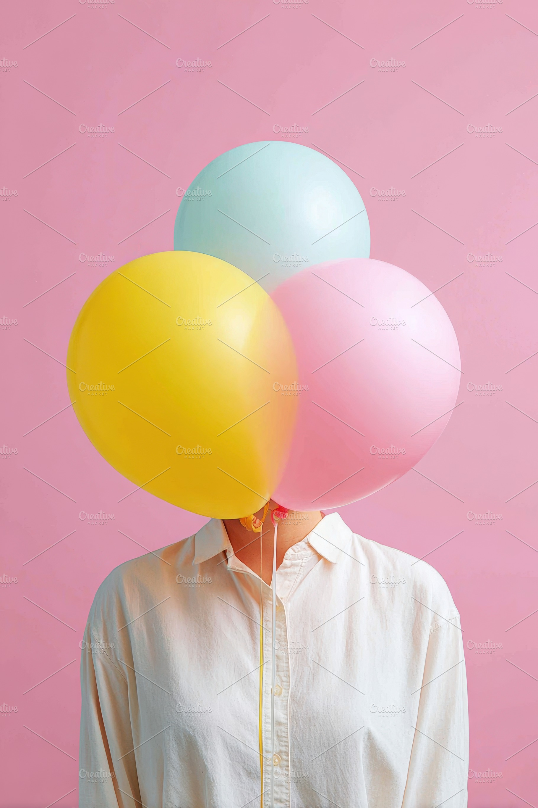 Person with balloon instead of a head against pastel color background, a Person Photo by AlyaAnd