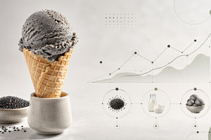 Black sesame ice cream in waffle con, a Photo by Dvoevnore photos